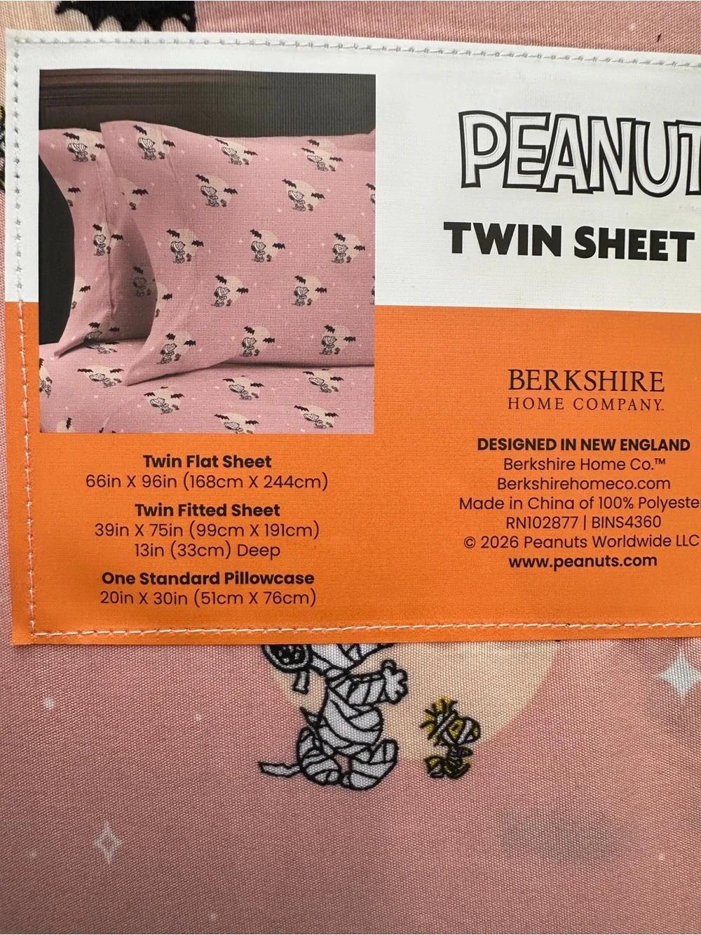 Peanuts Pink Halloween Snoopy Twin Sheet Set